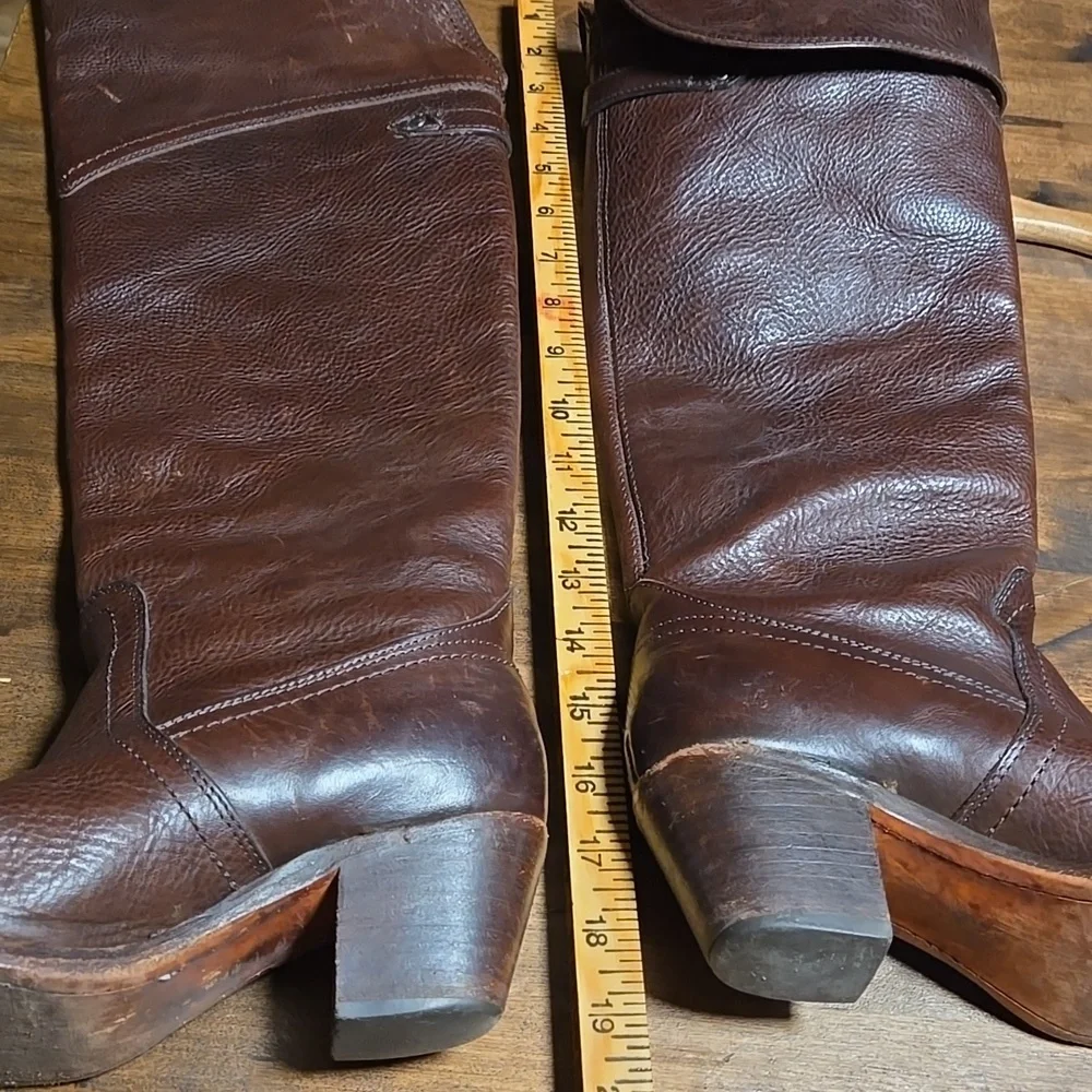 Frye Jane Fold Over  Rich Brown Leather Boots Knee High Womens Size 7